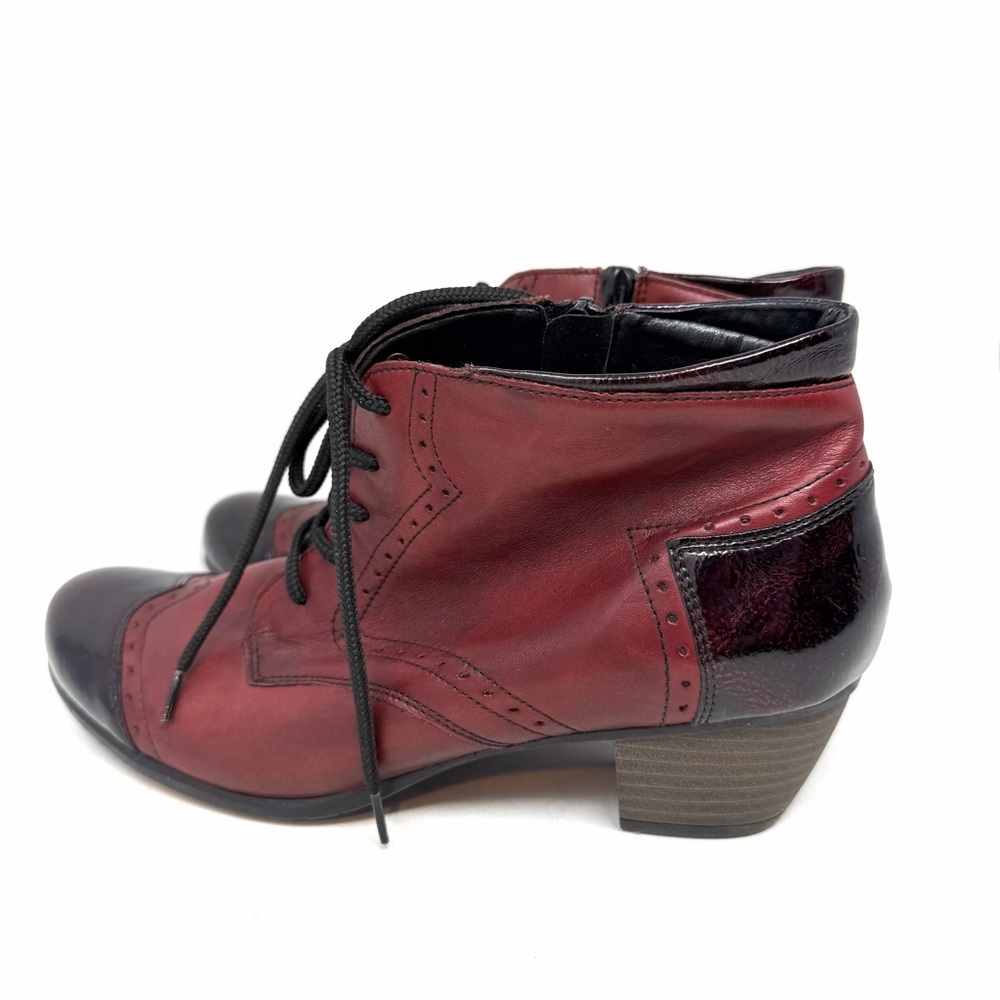 Remonte Mixed Leather Ankle Boots Laced Sz 40 Burgundy Patent Leather Toes - Picture 5 of 9